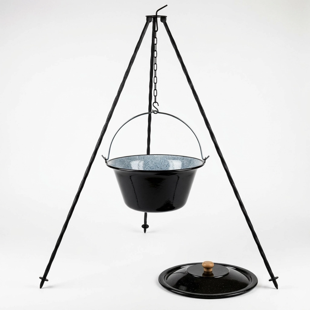 Smaltované kotlíky na trojnožke